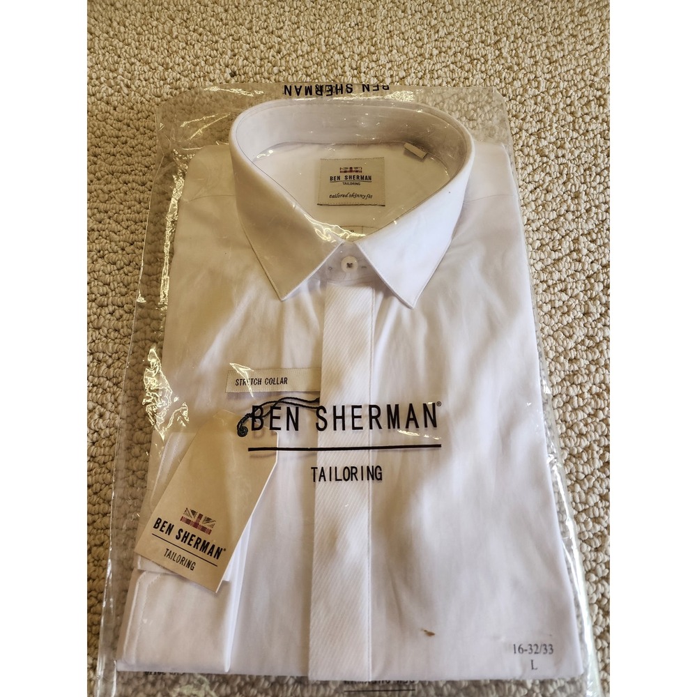Ben Sherman Tailoring White Dress Shirt 16 32/33 Large Tailored Skinny Fit NWT